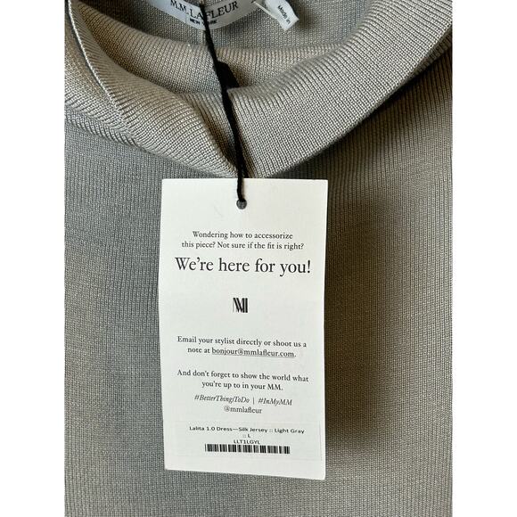 MM Lafleur The Lalita Dress Pale Grey Silk Jersey Knit Midi Dress Size‎ L - Picture 6 of 6